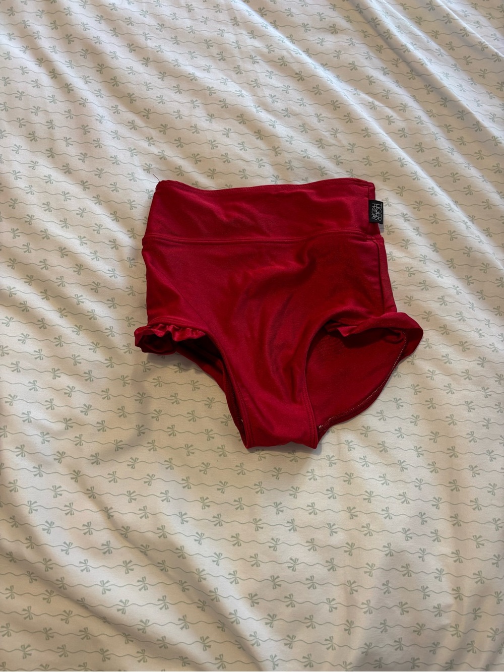 High-Waist Red Athletic Briefs with Ruffle Trim